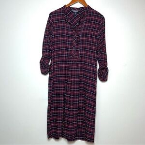 Lands’ End Plaid Flannel Shirt Dress 10 Tall
